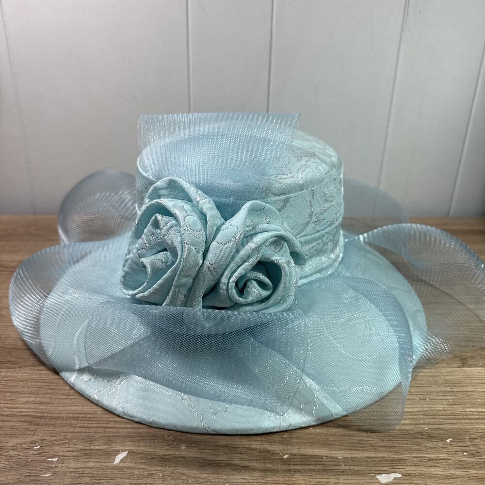 VTG Perche Couture Baby Blue Derby Church Large Hat Wedding Races